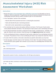 Musculoskeletal Injury (MSI) Risk Assessment Worksheet